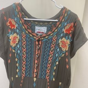Beautiful Johnny Was dress. It’s grayish with a hint of olive.